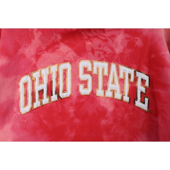 Vintage 90s Mens Medium Spell Out Acid Wash Ohio State University Hoodie Red - Picture 8 of 16